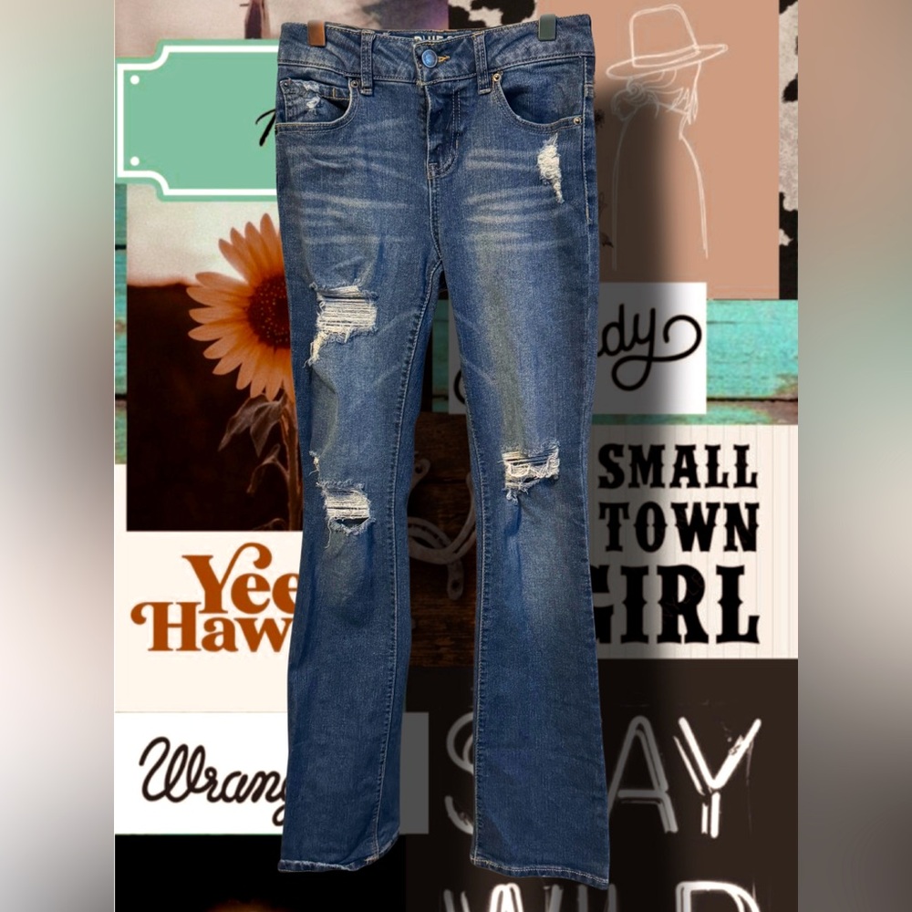 Blue Spice Skinny Blue Jeans with Distressed Details